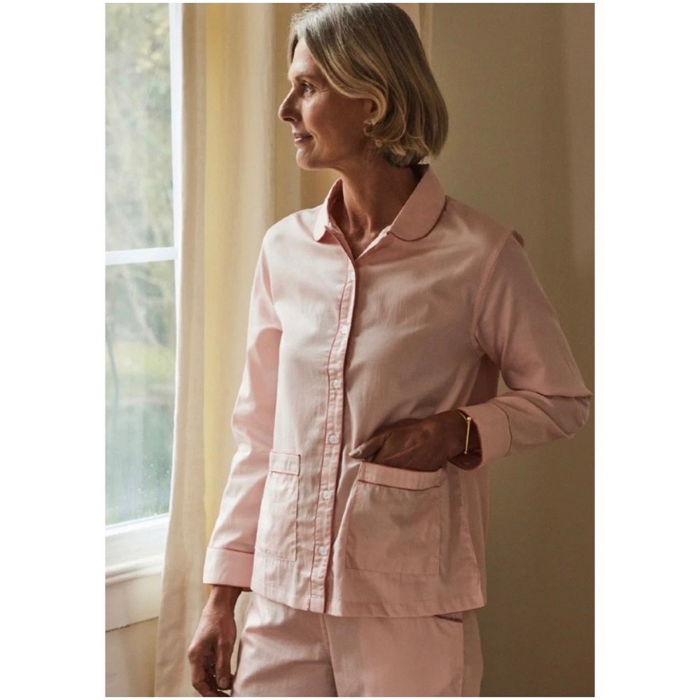 LAKE Poplin Piped Pants Set Womens XXL Peach Long Sleeve Pajama Set Coastal
